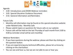 Agenda  3:00   	Introductions and ZOOM Webinar reminders