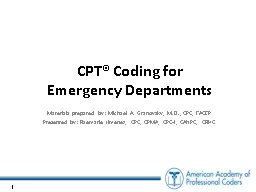 CPT® Coding for  Emergency Departments