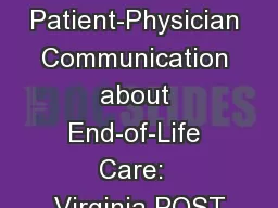 Improving Patient-Physician Communication about End-of-Life Care:  Virginia POST