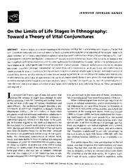 JENNIFE JOHNSONHANK th Limit o Lif Stage i Ethnography