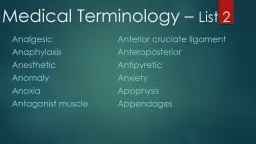 Medical Terminology –
