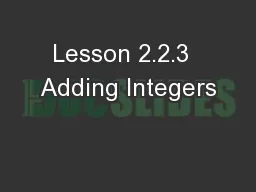 Lesson 2.2.3  Adding Integers