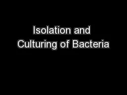 Isolation and Culturing of Bacteria