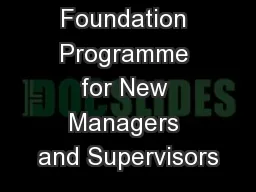 Foundation Programme for New Managers and Supervisors