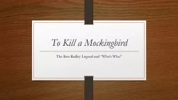 To Kill a Mockingbird The Boo Radley Legend and “Who’s Who”