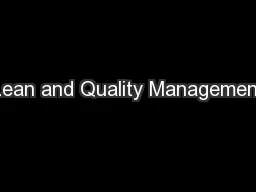 Lean and Quality Management