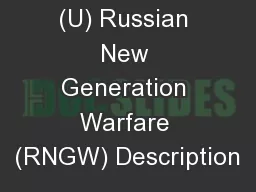 (U) Russian New Generation Warfare (RNGW) Description
