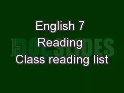 English 7 Reading Class reading list
