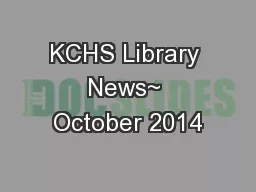 KCHS Library News~ October 2014
