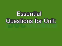 Essential  Questions for Unit: