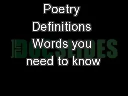 Poetry Definitions Words you need to know