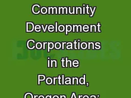 Increasing the Resiliency of  Community Development Corporations in the Portland, Oregon