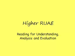 Higher RUAE Reading for Understanding, Analysis and Evaluation