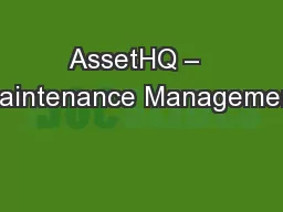 AssetHQ –  Maintenance Management