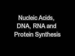 Nucleic Acids, DNA, RNA and Protein Synthesis