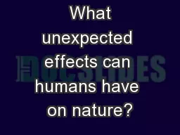 Big Question:  What unexpected effects can humans have on nature?
