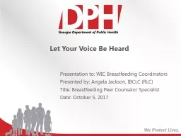 Let Your Voice Be Heard Presentation to: WIC Breastfeeding Coordinators