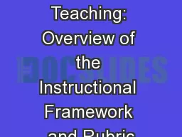 1 Supporting Quality Teaching: Overview of the Instructional Framework and Rubric