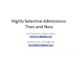 Highly Selective Admissions:  Then and Now