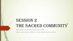 Session 2 the sacred community