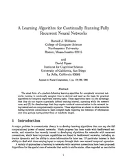 Learning Algorithm for Con tin ually Running ully Recu