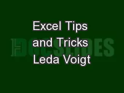 Excel Tips and Tricks Leda Voigt