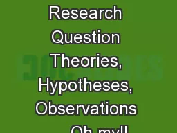 The Research Question Theories, Hypotheses, Observations . . .Oh my!!