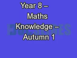 Year 8 –    Maths Knowledge – Autumn 1