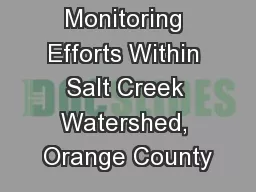 DPR Monitoring Efforts Within Salt Creek Watershed, Orange County