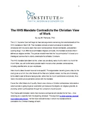 The HHS andate ontradicts the Christian iew of Work By