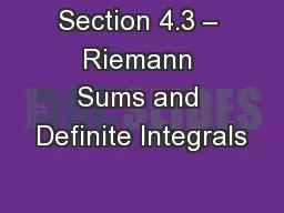 Section 4.3 – Riemann Sums and Definite Integrals