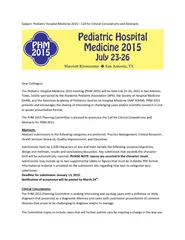 Subject Pediatric Hospital Medicine  Call for Clinical