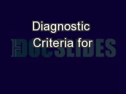 Diagnostic Criteria for