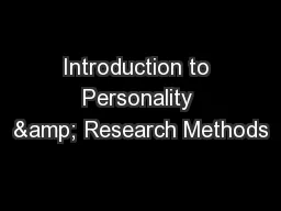 Introduction to Personality & Research Methods