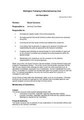 Wellington Tramping  Mountaineering Club Job Descripti
