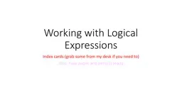 Working with Logical Expressions