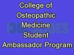 Alabama College of Osteopathic Medicine Student Ambassador Program