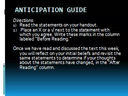 Anticipation Guide Directions: