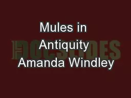 Mules in Antiquity Amanda Windley