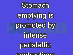 Stomach Emptying Stomach emptying is promoted by intense peristaltic contractions in the