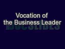 Vocation of the Business Leader