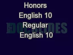 Honors English 10 Regular English 10