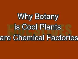 Why Botany is Cool Plants are Chemical Factories