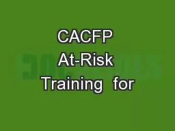 CACFP At-Risk Training  for