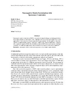 Journal of Machine Learning Research    Submitted  Published  Nonnegative Matrix Factorization with Sparseness Constraints Patrik O