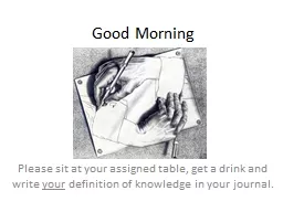 Good Morning Please sit at your assigned table, get a drink and write
