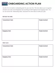ONBOARDING ACTION PLAN Use this form to build an onboarding plan for your new hire. This
