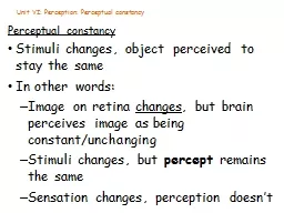 Unit VI: Perception: Perceptual constancy