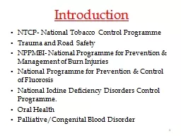 Introduction   NTCP- National Tobacco Control Programme