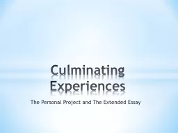The Personal Project and The Extended Essay